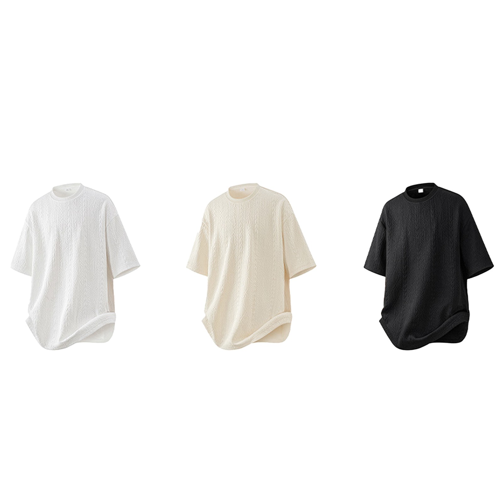 thumbnail image 4 of Camisetas informales para hombre: manga corta, cuello redondo, rayas, estilo jacquard único para el verano, cómodas y elegantes., 4 of 7